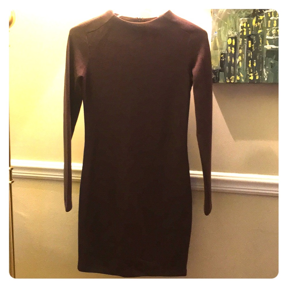 Knee length knit dress, chestnut brown